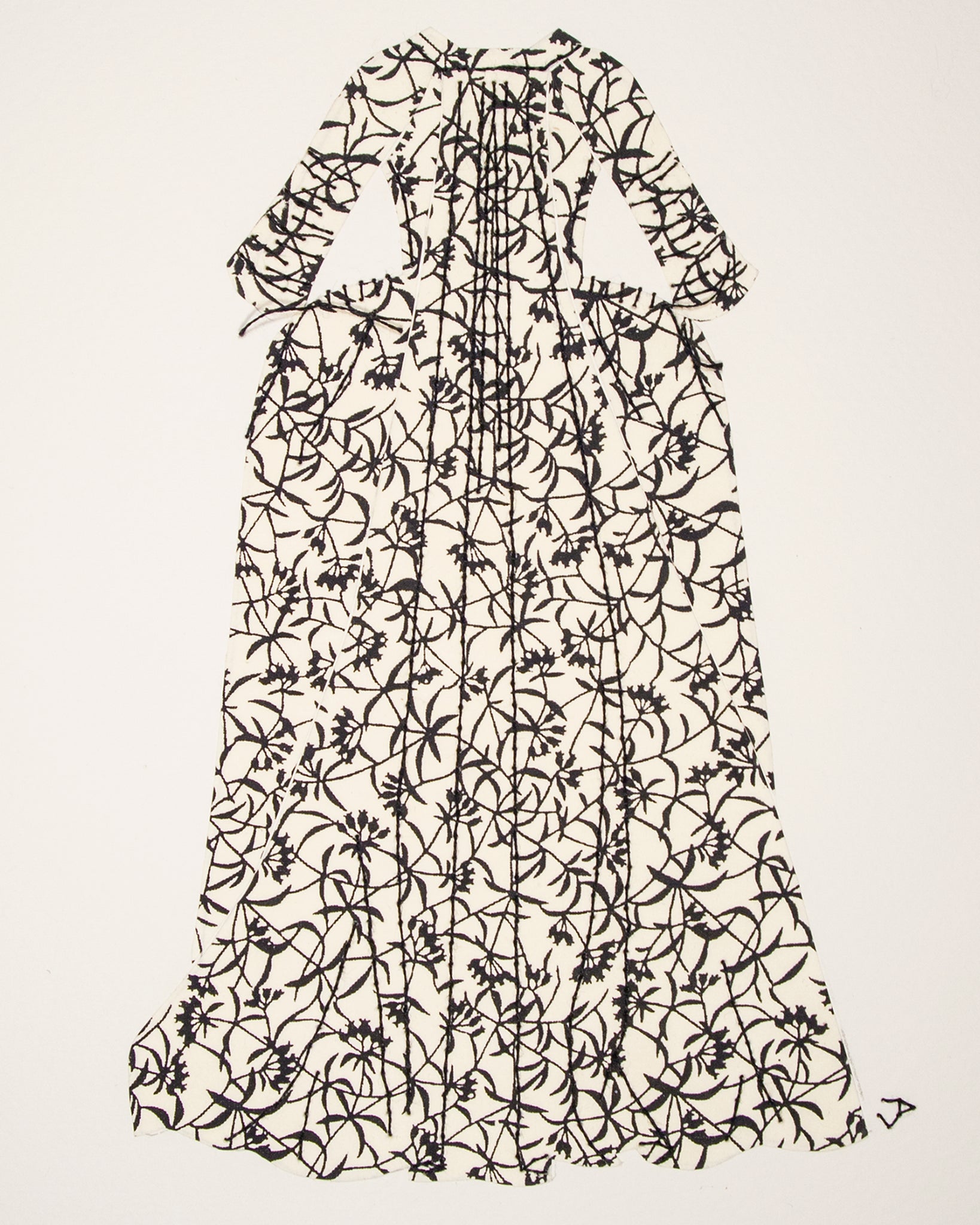 Dress #013: Robe à la française in black and white: back view. 2014