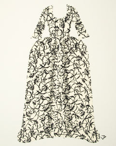 Dress #014: Robe à la française in black and white: front view. 2014