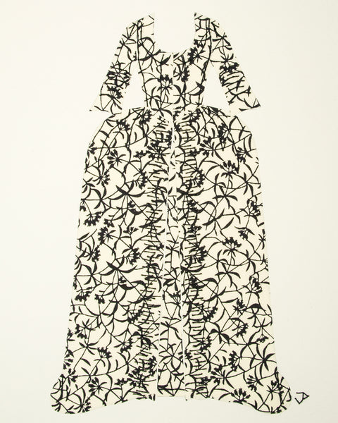 Dress #014: Robe à la française in black and white: front view. 2014