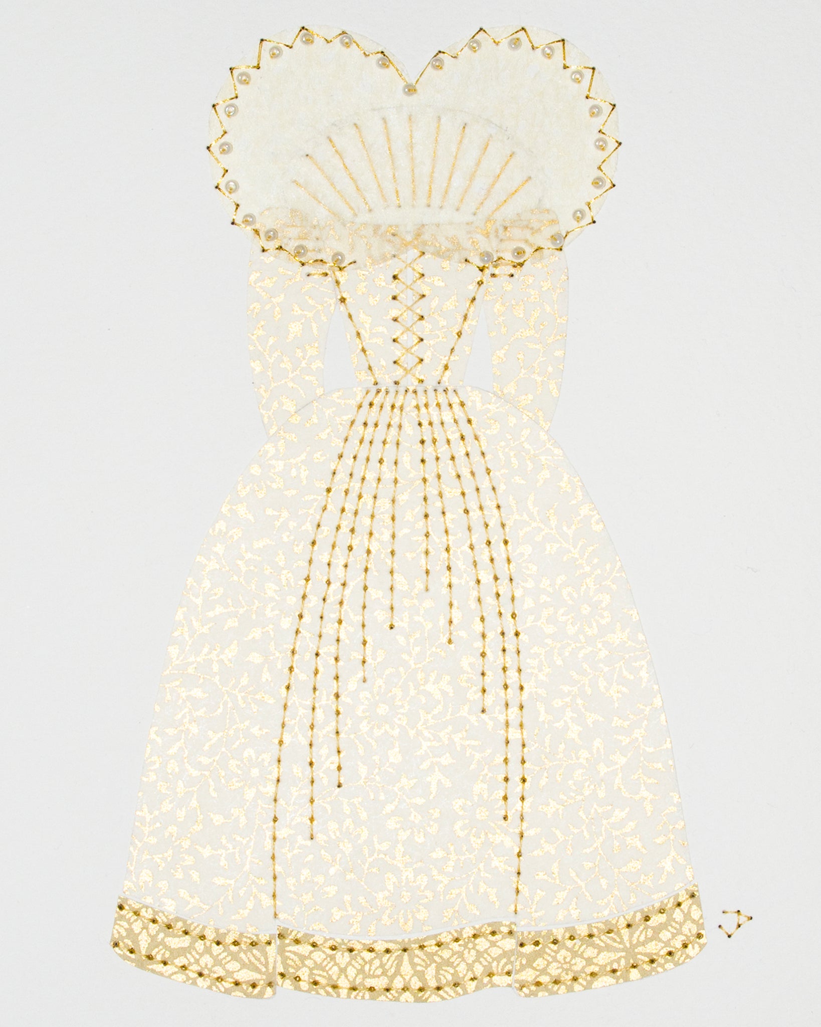 Dress #021: Queen Elizabeth I gown in white and gold: rear view. 2014