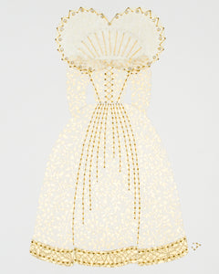 Dress #021: Queen Elizabeth I gown in white and gold: rear view. 2014
