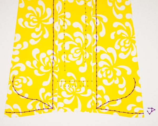 Dress #033: Robe à la française in yellow with purple trim. 2015