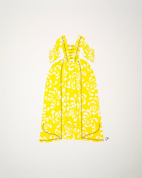Dress #033: Robe à la française in yellow with purple trim. 2015