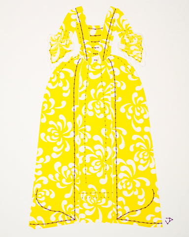 Dress #033: Robe à la française in yellow with purple trim. 2015