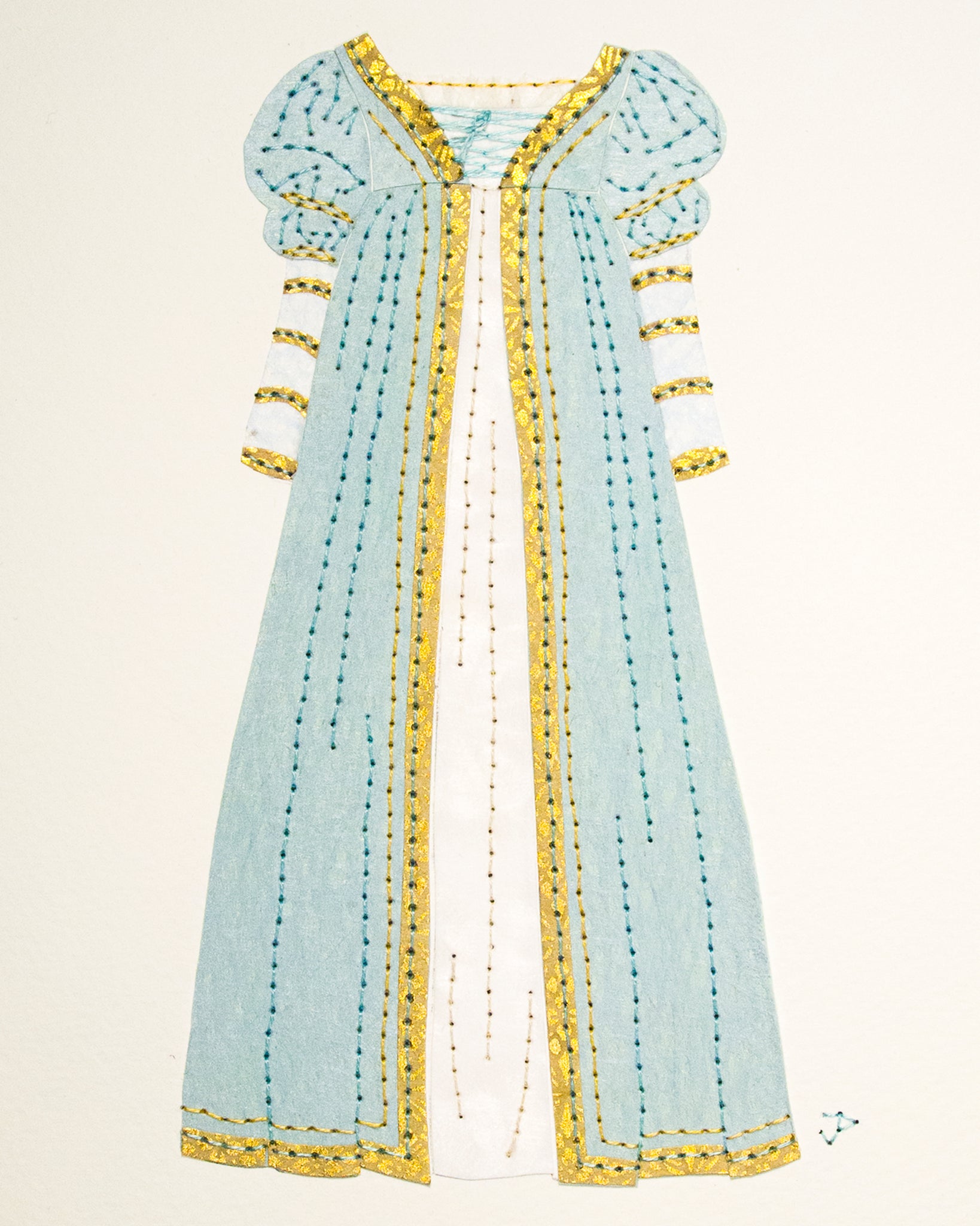 Dress #048: Lucrezia Borgia costume in blue, white, and gold. 2016