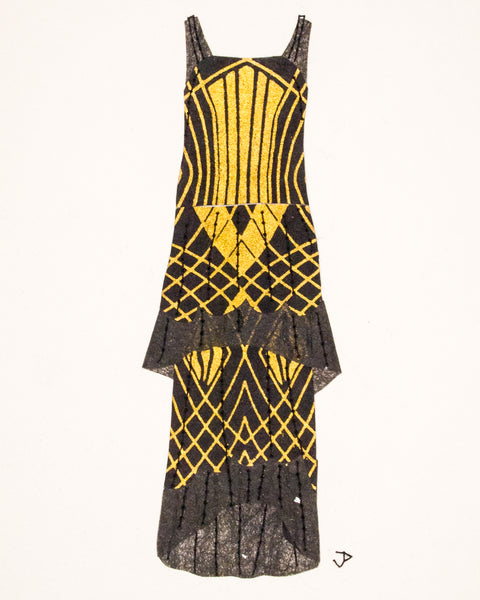 Dress #071.7: 1920s dress in black and gold