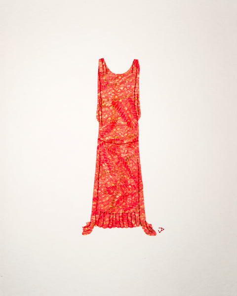 Dress #073: 1920s evening dress in coral brocade. 2018