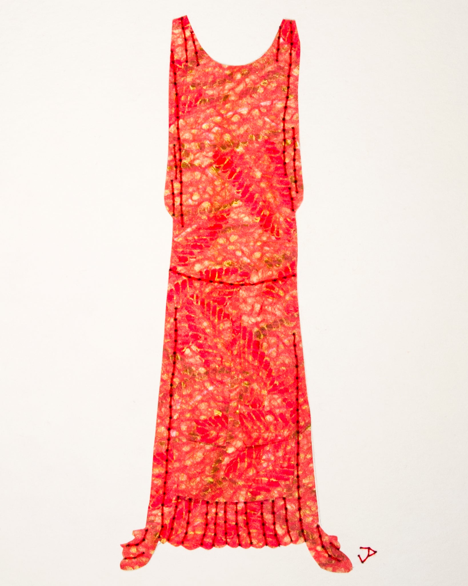 Dress #073: 1920s evening dress in coral brocade. 2018