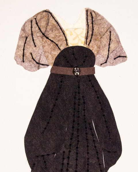 Dress #081.2: Edwardian dress in black with brown belt.