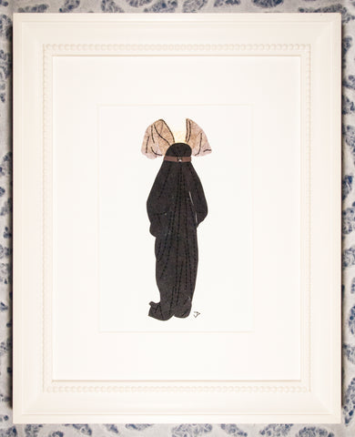 Dress #081.2: Edwardian dress in black with brown belt.