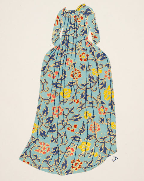 Dress #086: Robe à la française in blue with flowers. 2019
