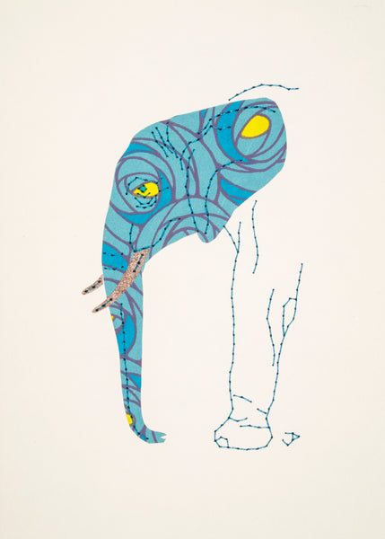 Elephant in Blue Roses