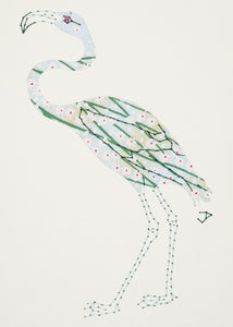 Flamingo in Blue & Green Reeds