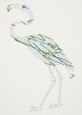 Flamingo in Blue & Green Reeds