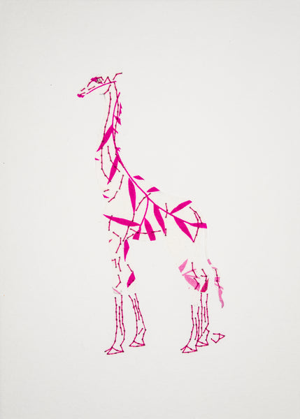 Giraffe in Pink Leaves on White