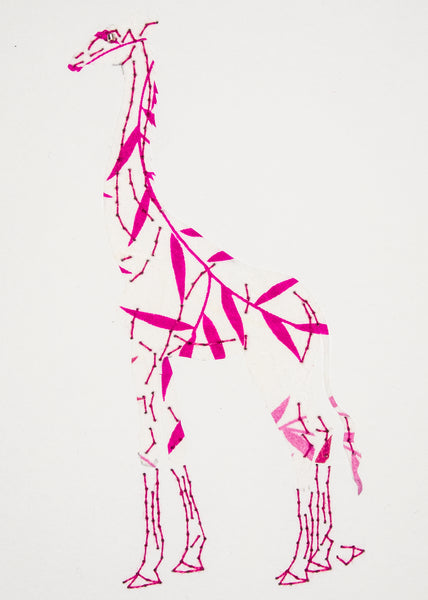 Giraffe in Pink Leaves on White