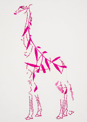 Giraffe in Pink Leaves on White