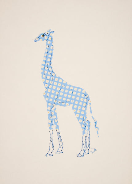 Giraffe in Blue, White & Gold