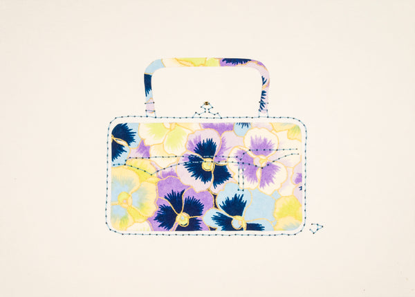 Victorian Handbag in Blue, Purple & Yellow Pansies