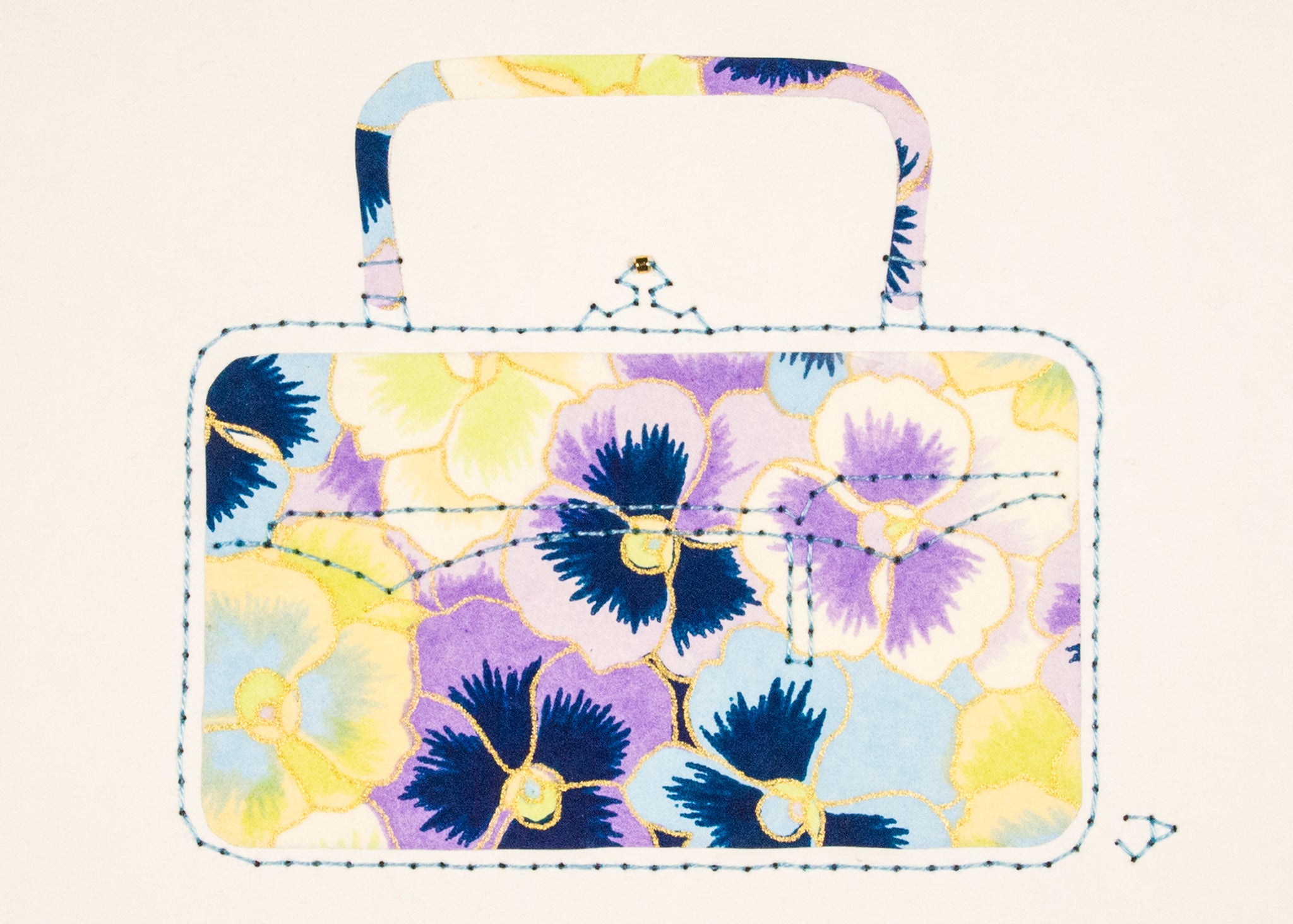 Victorian Handbag in Blue, Purple & Yellow Pansies