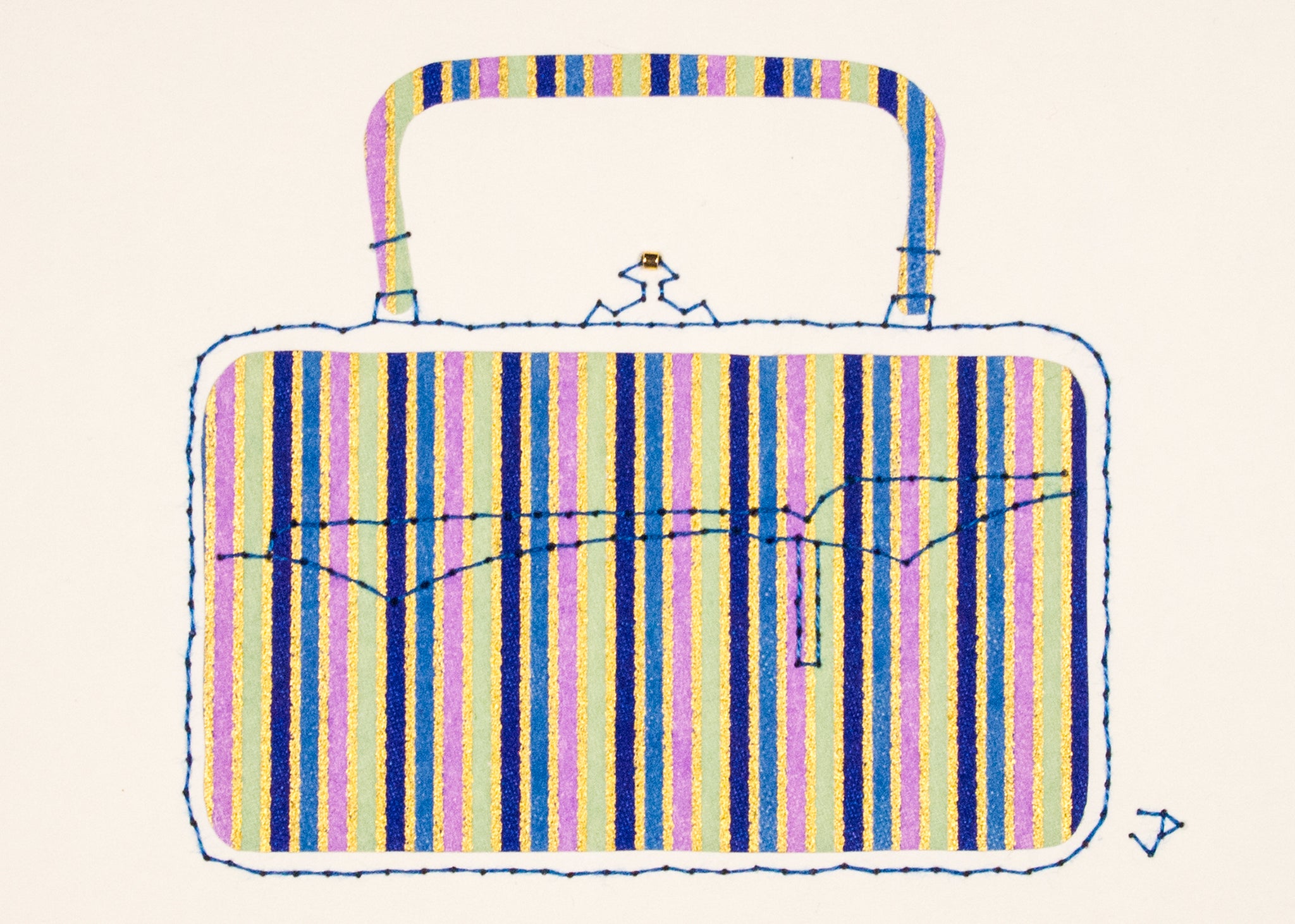 Victorian Handbag in Blue, Lilac & Green Stripes