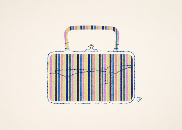 Victorian Handbag in Blue, Lilac & Green Stripes