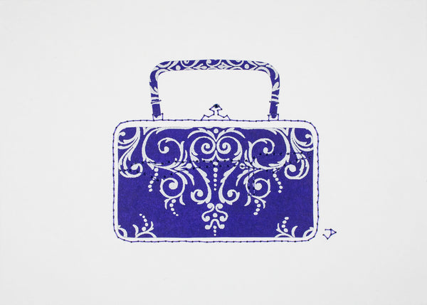 Victorian Handbag in SIlver Filigree on Royal Blue