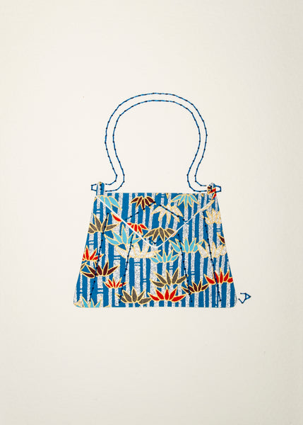 Handbag in Blue & Silver Bamboo