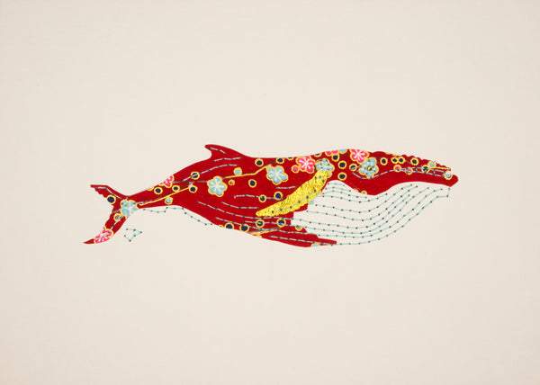 Humpback Whale in Red, Turquoise & Gold