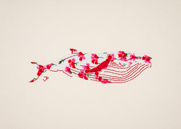 Humpback Whale in Pink & Red Flowers on Silver