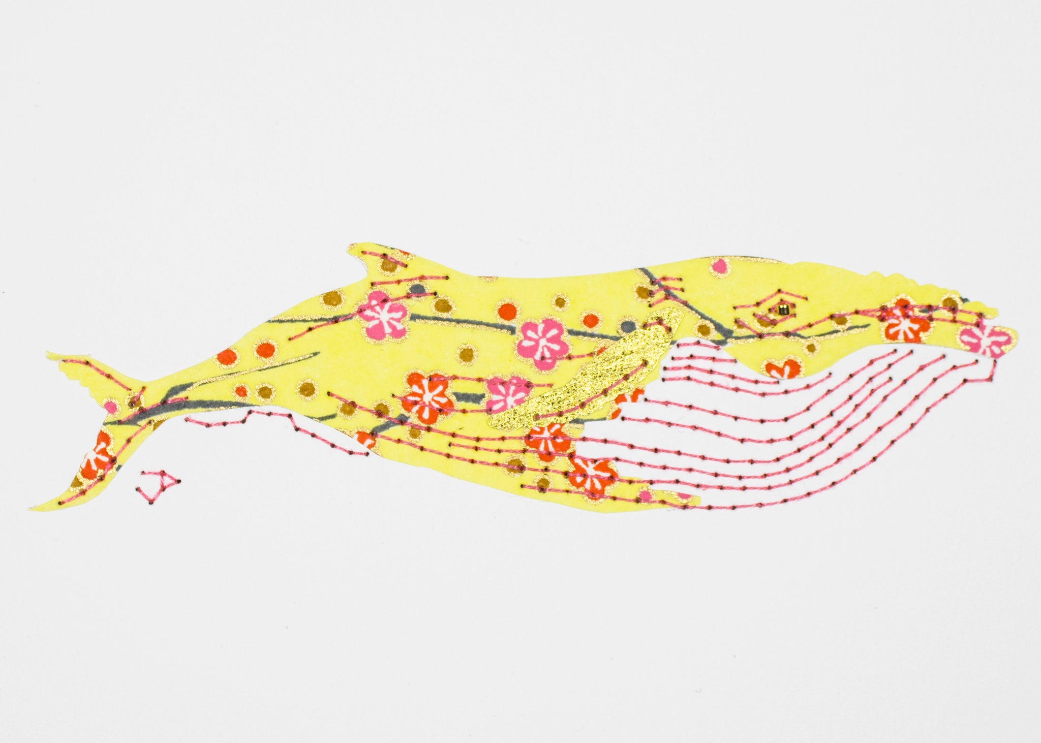 Humpback Whale in Pink & Red Flowers on Yellow