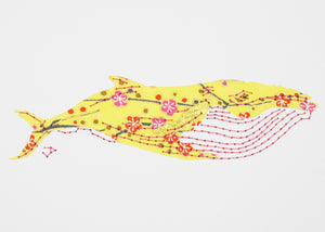 Humpback Whale in Pink & Red Flowers on Yellow