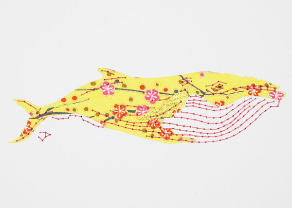 Humpback Whale in Pink & Red Flowers on Yellow