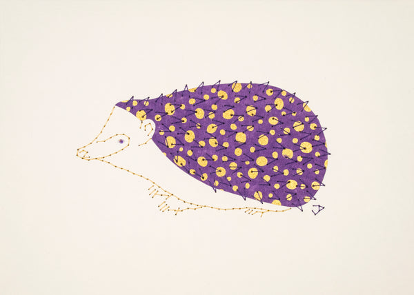 Hedgehog in Gold Dots on Purple