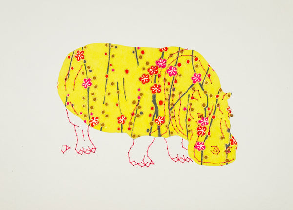 Hippopotamus in Yellow with Flowers