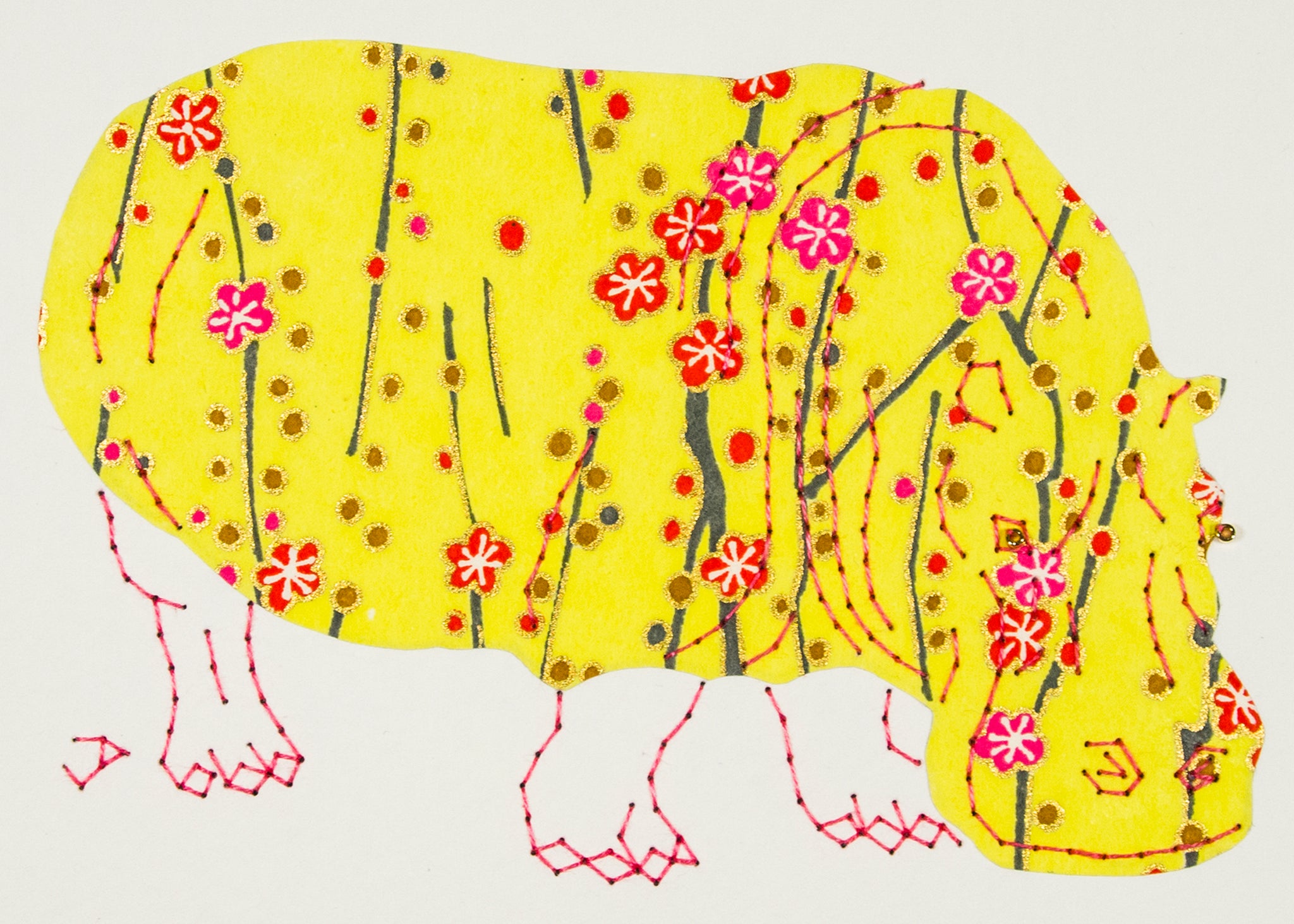 Hippopotamus in Yellow with Flowers