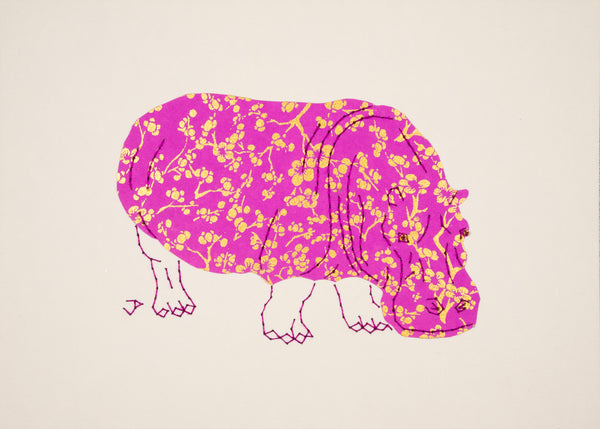 Hippopotamus in Gold & Mauve