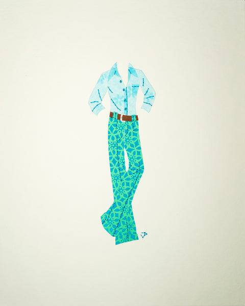 1970s men’s outfit in turquoise. 2016