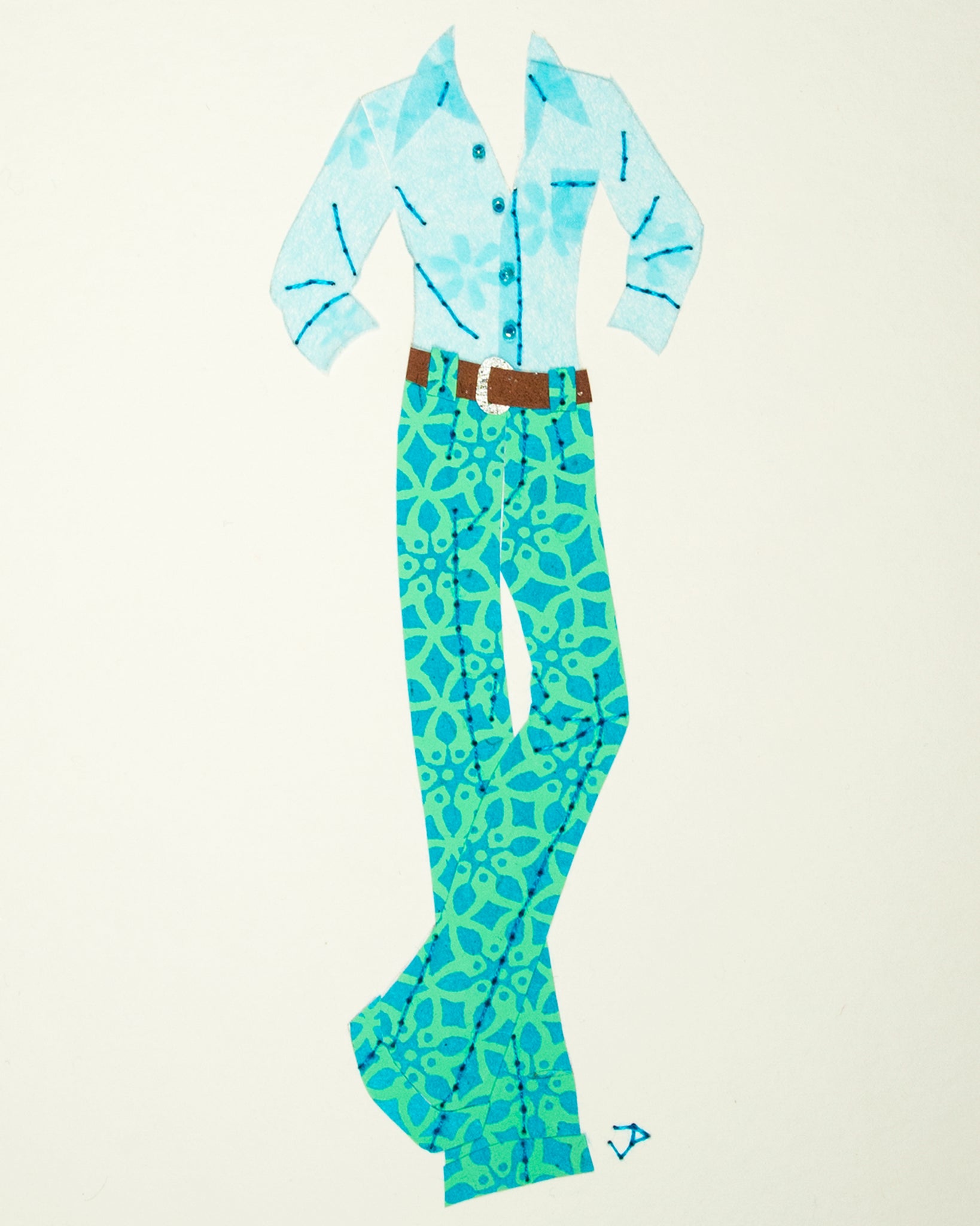 1970s men’s outfit in turquoise. 2016