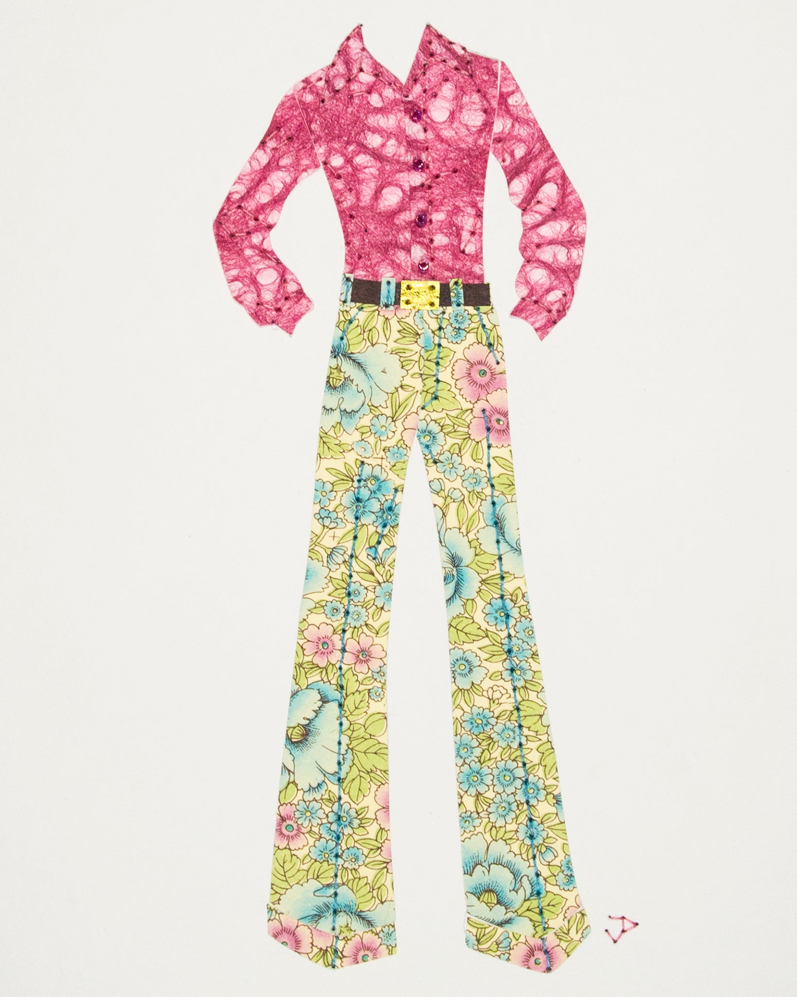1970s men’s floral pants and pink shirt. 2016