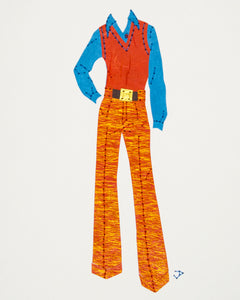 1970s men’s orange pants and sweater vest. 2016