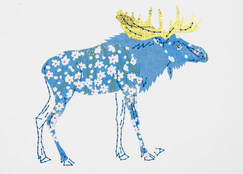 Moose in Forest Blue & White