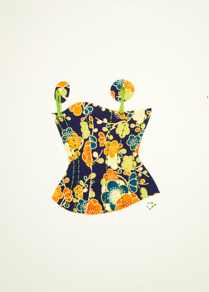 Burlesque Corset in Blue & Orange Flowers