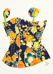 Burlesque Corset in Blue & Orange Flowers