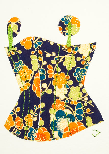 Burlesque Corset in Blue & Orange Flowers
