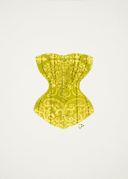 Victorian Corset in Gold & Lime Green