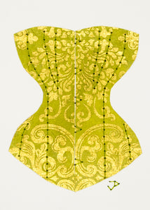Victorian Corset in Gold & Lime Green