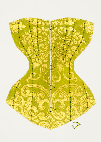 Victorian Corset in Gold & Lime Green