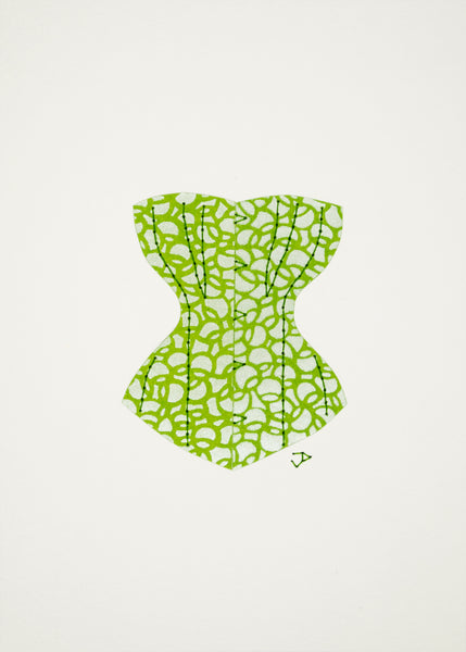 Victorian Corset in Silver and Lime Green Circles