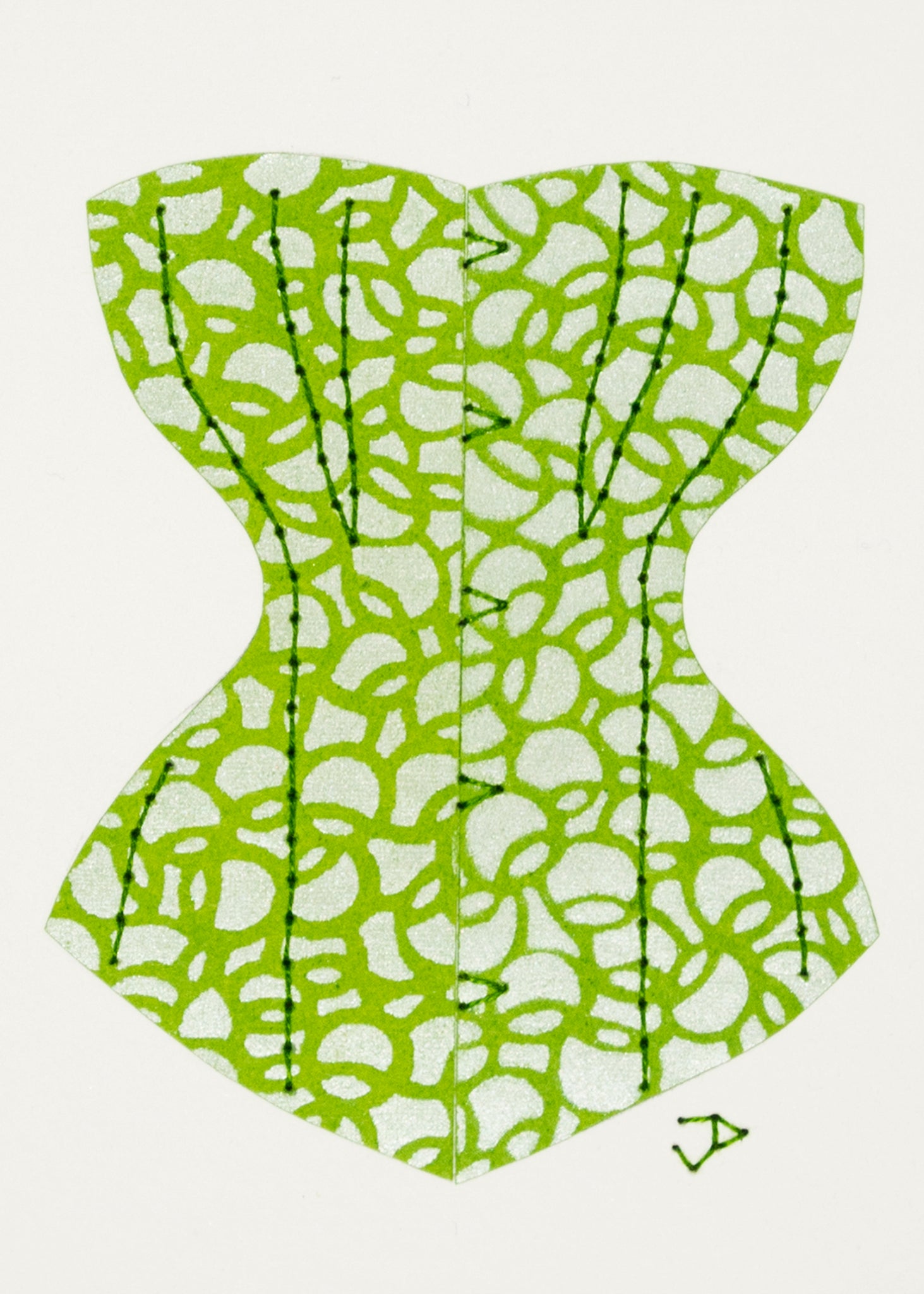 Victorian Corset in Silver and Lime Green Circles